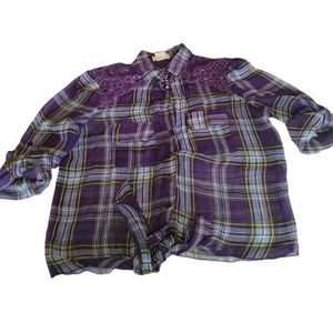 Women's "Pretty Good" Sheer Plaid Button Down Shirt..  In A Size Medium